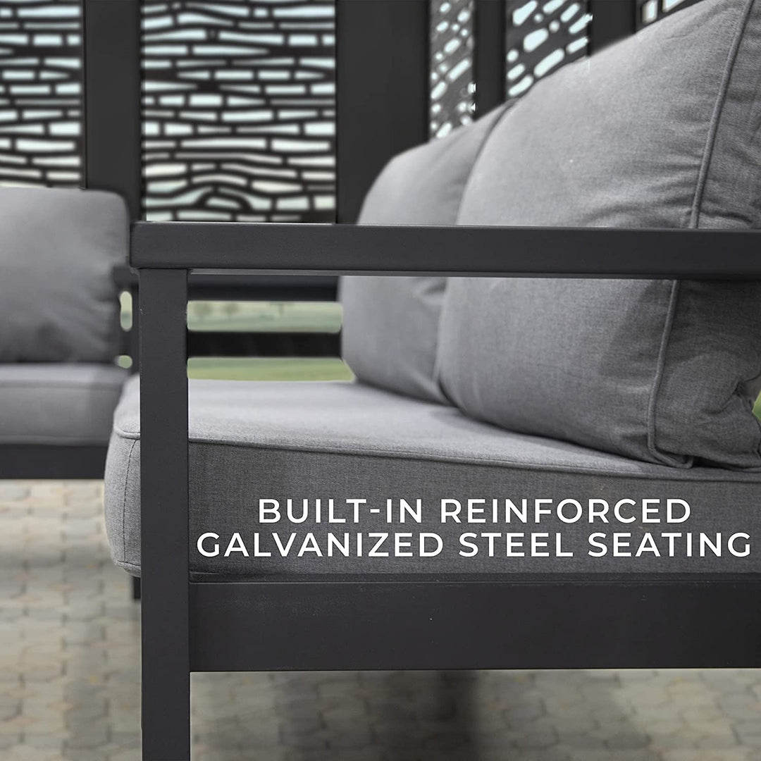 Glendale Modern Steel Cabana Pergola with Conversation Seating in Slate