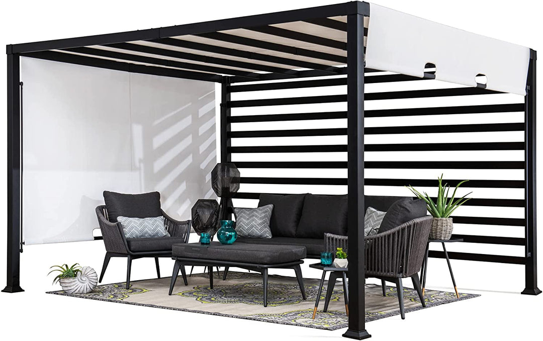 Outdoor Pergola 10 X 12 Ft. Steel Pergolas with White Adjustable Shade and Privacy Screen for Backyard, Garden Activities