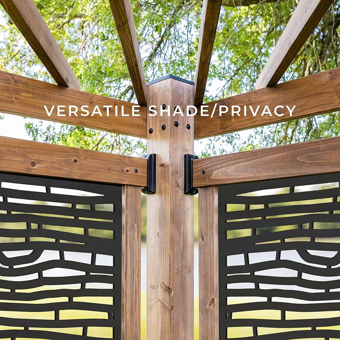 Tuscany Cabana Pergola with Bamboo Privacy Panels and Conversation Seating in Indigo