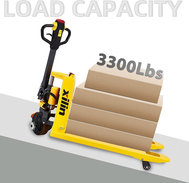 Electric Powered Pallet Jack 3300Lbs Capacity Lithium Battery Mini Type Walkie Pallet Truck 48"X27" Fork Size