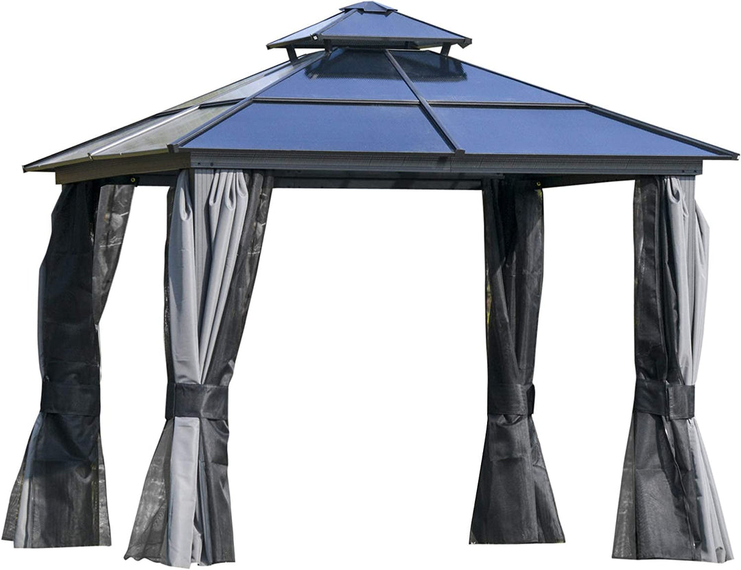 Outsunny 10′ x 10′ Aluminum Patio Gazebo Canopy w/ Polycarbonate Hardtop Roof