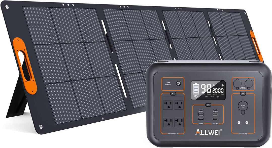 ALLWEI Solar Generator 2000W(Peak 4000W) with 1 * 200W Solar Panel, 2131Wh Portable Power Station, 6 PD100W USB, 4 AC Outlet