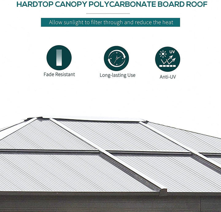 Outsunny 12′ x 10′ Aluminum Patio Gazebo Canopy w/ Polycarbonate Hardtop Roof