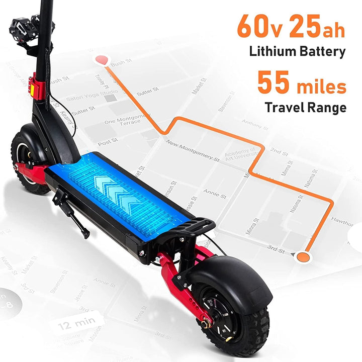 Electric Scooter Adults 30 MPH, Commuting Scooters with 1600W Motor and Dual Hydraulic Shock Absorption, up to 60 Miles Ranges, 10" Off-Road Tires Sport Electric Scooter