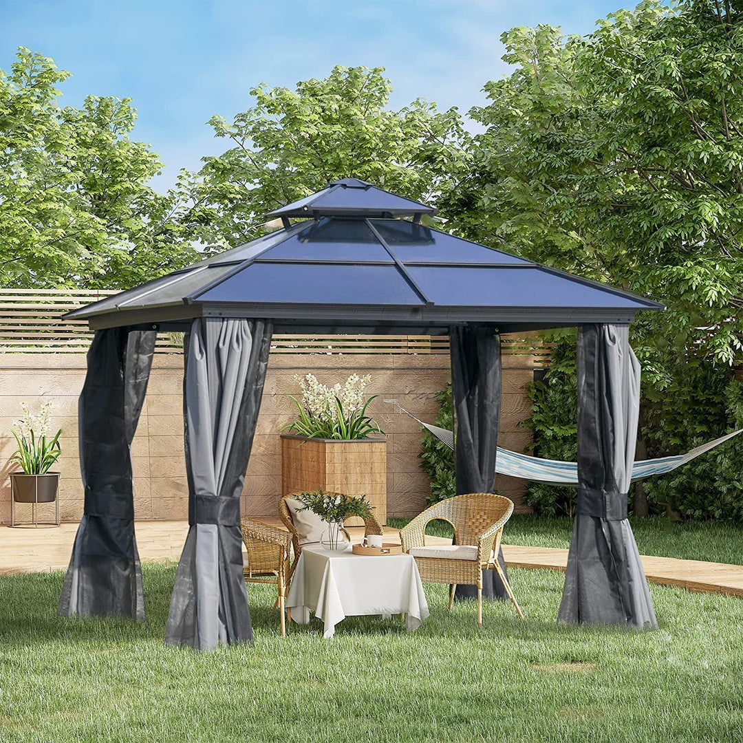 Outsunny 10′ x 10′ Aluminum Patio Gazebo Canopy w/ Polycarbonate Hardtop Roof