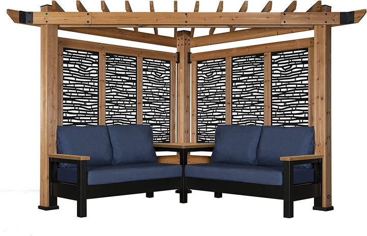 Tuscany Cabana Pergola with Bamboo Privacy Panels and Conversation Seating in Indigo