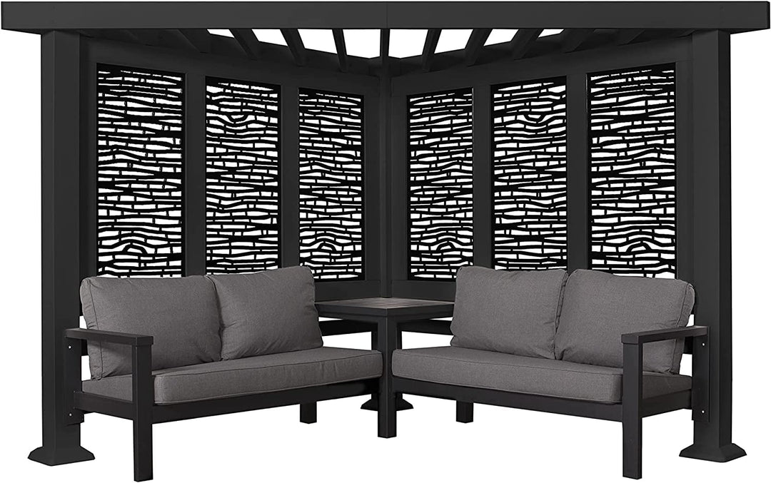 Glendale Modern Steel Cabana Pergola with Conversation Seating in Slate