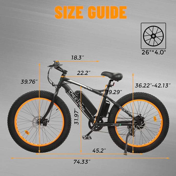 ECOTRIC Cheetah Electric Bike 26" X 4" Fat Tire Bicycle 500W 36V 12.5AH Battery Ebike Beach Mountain Snow E-Bike Throttle & Pedal Assist for Adults - 90% Pre-Assembled