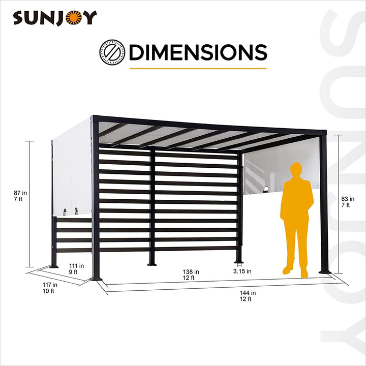 Outdoor Pergola 10 X 12 Ft. Steel Pergolas with White Adjustable Shade and Privacy Screen for Backyard, Garden Activities